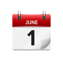 June  1. Vector flat daily calendar icon. Date and time, day, month. Holiday.