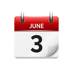 June 3 . Vector flat daily calendar icon. Date and time, day, month. Holiday.