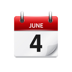 June  4. Vector flat daily calendar icon. Date and time, day, month. Holiday.