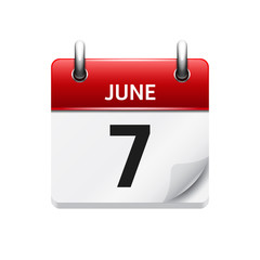 June  7. Vector flat daily calendar icon. Date and time, day, month. Holiday.