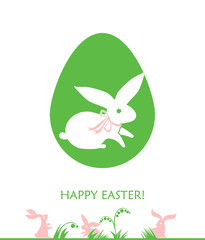 Cute White Rabbit and Easter egg. Easter greeting card.