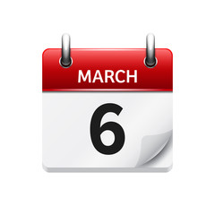 March 6. Vector flat daily calendar icon. Date and time, day, month. Holiday.