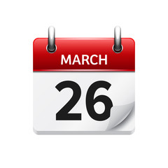March 26. Vector flat daily calendar icon. Date and time, day, month. Holiday.