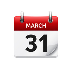 March 31. Vector flat daily calendar icon. Date and time, day, month. Holiday.