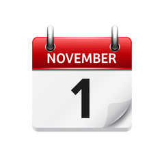 November  1. Vector flat daily calendar icon. Date and time, day, month. Holiday.