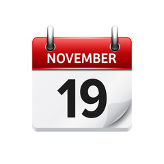 November 19 . Vector flat daily calendar icon. Date and time, day, month. Holiday.