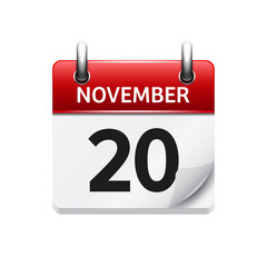 November  20. Vector flat daily calendar icon. Date and time, day, month. Holiday.