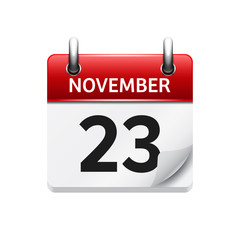 November  23. Vector flat daily calendar icon. Date and time, day, month. Holiday.