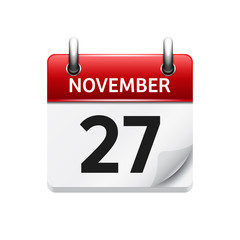 November  27. Vector flat daily calendar icon. Date and time, day, month. Holiday.