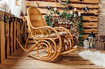 retro rocker wooden swing chair on wood floor