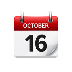 October  16. Vector flat daily calendar icon. Date and time, day, month. Holiday.