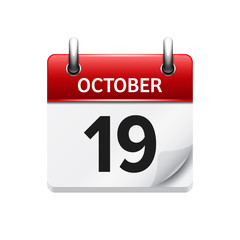 October  19. Vector flat daily calendar icon. Date and time, day, month. Holiday.