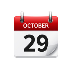 October 29 . Vector flat daily calendar icon. Date and time, day, month. Holiday.