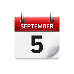 September  5. Vector flat daily calendar icon. Date and time, day, month. Holiday.