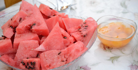 Pure organic  watermelon slices in a plate