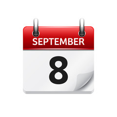 September  8. Vector flat daily calendar icon. Date and time, day, month. Holiday.