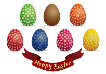Set Easter eggs isolated on white background. Easter eggs with various patterns. Easter eggs vector icon. Greeting card with Easter eggs. Happy Easter. Easter eggs for Easter holidays design