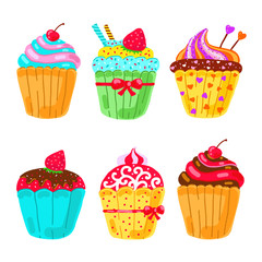 Cupcake set. Hand drawn vector illustration on white background.