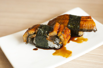 Anago or Unagi sushi with japanese sauce
