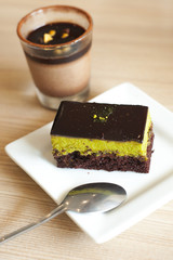Dark chocolate and matcha cake
