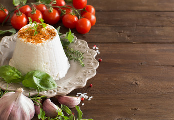 Italian ricotta cheese, vegetables and herbs