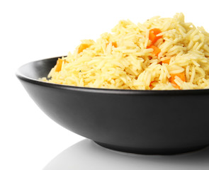 Dish of vegetarian rice isolated on white