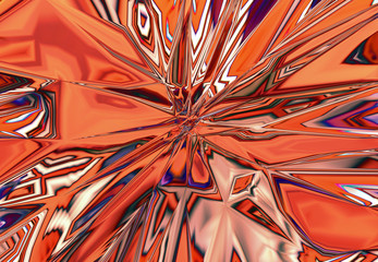 Reflective background surface with vibrant colors and shattered shapes.