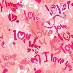 Seamless pattern with brush strokes and scribbles in heart shape