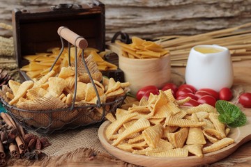 Corn snack and chips corn raw delicious.