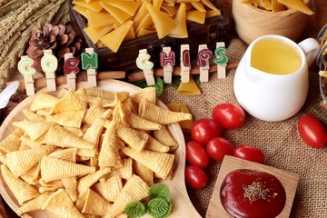 Corn snack and chips corn raw delicious.