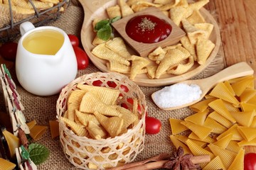 Corn snack and chips corn raw delicious.