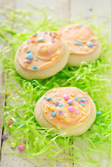 Pastel Easter cookies with colorful sprinkles