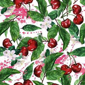 Watercolor seamless pattern - Cherry