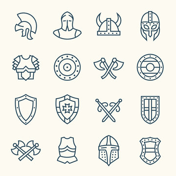 Ancient armor line icons