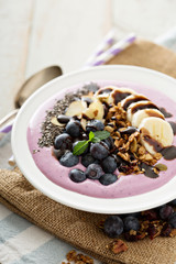 Blueberry smoothie bowl with banana and chia seeds