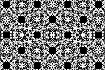 Black-and-white ornament with different elements. 
6