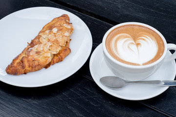 hot mocha in a white cup on table