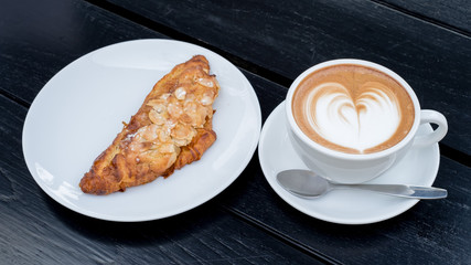 hot mocha in a white cup on table