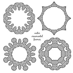 Set of ornamental round black frames on white background