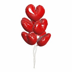 Large bunch of bright and shiny red balloons, heart shape.