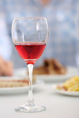 Dinner with glass of wine