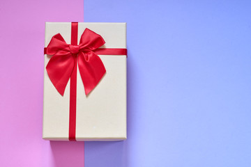 gift box on rose light blue background
