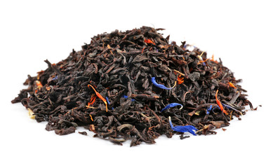 Bunch of black leaf tea, isolated on white