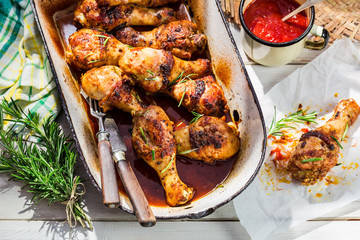 Homemade chicken legs with rosemary