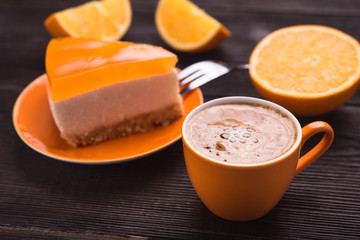 coffee cup with cheesecake