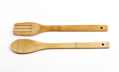 Fork and spoon on white background