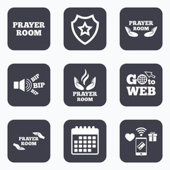 Prayer room icons. Religion priest symbols.