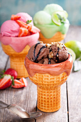 Variety of ice cream in bowls