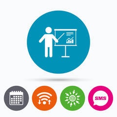 Presentation billboard sign icon. Diagram symbol