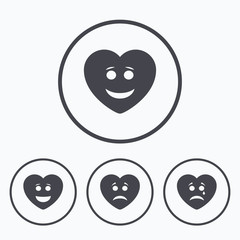 Heart smile face icons. Happy, sad, cry.